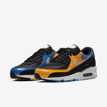 Nike Air Max 90 Premium - Férfi Utcai Cipő - Fekete/Kék/Arany/Metal Titán